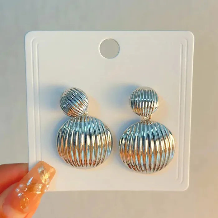 Striped Heart Drop Earrings for Women Gold Zinc Alloy Retro Ball
