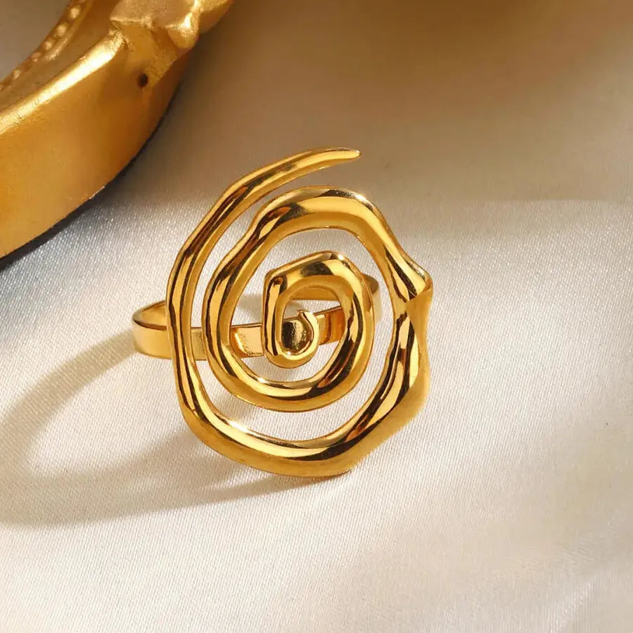 Adjustable Spiral Stainless Steel Geometric Cocktail Ring Women Men Gift Jewelry
