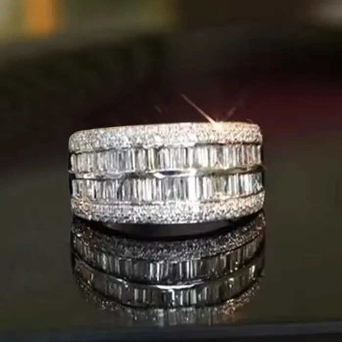 Elegant Female Engagement Ring with Cubic Zirconia Geometric Wedding Band