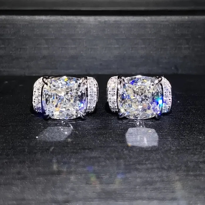 Geometric Silver CZ Stud Earrings for Women Wedding Party Jewelry