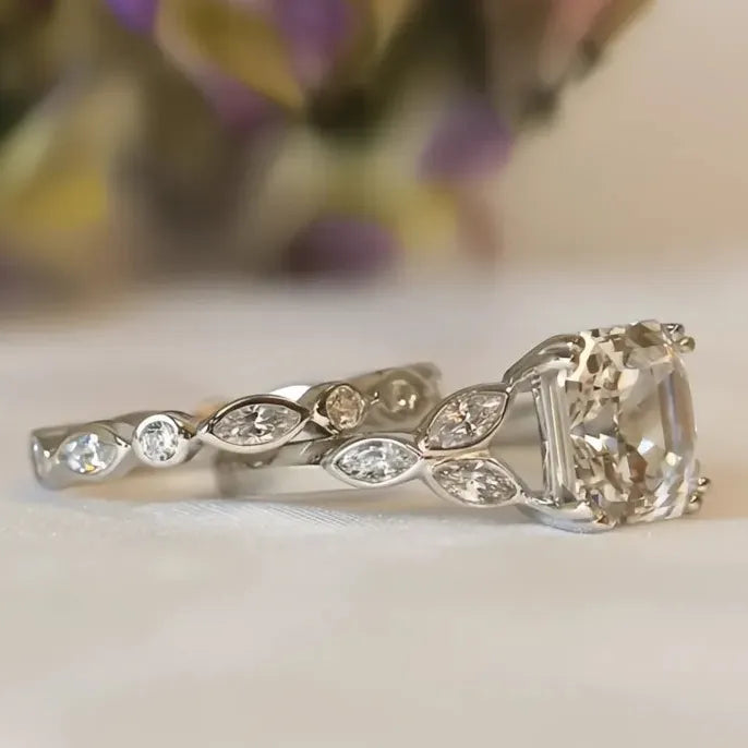 Opulent 2-Piece Women’s Bridal Cubic Zirconia Brass Engagement Ring Set