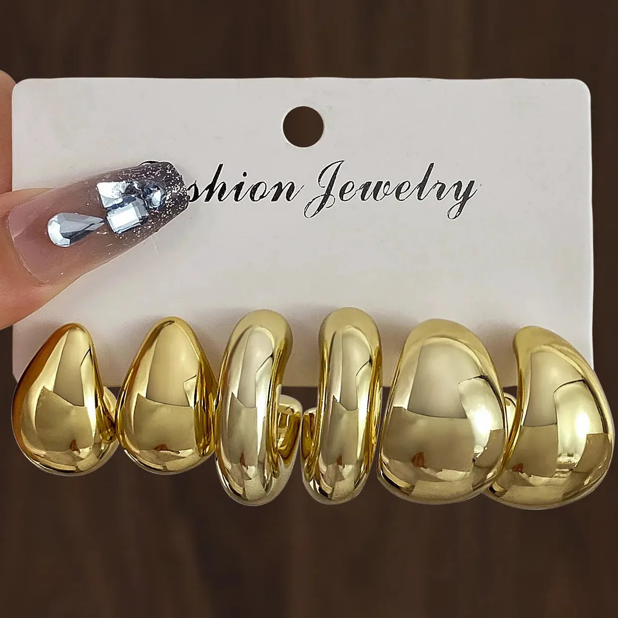6Pcs Chunky Gold Waterdrop Hoop Earrings Zinc Alloy Vintage Bohemia
