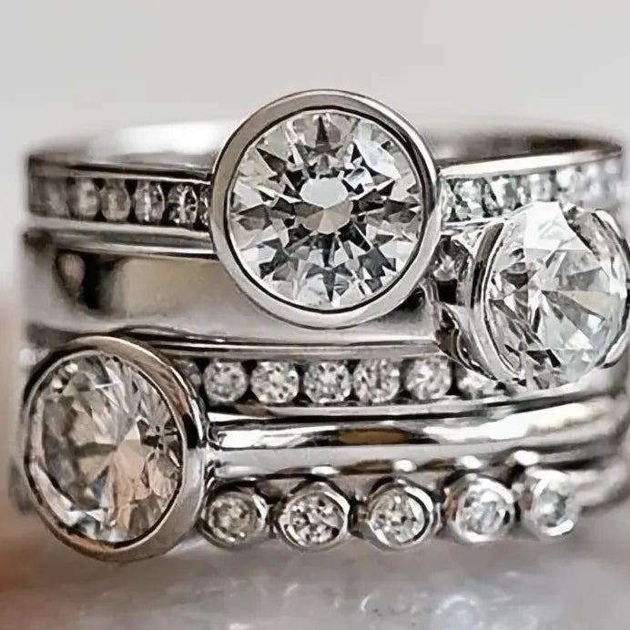 Silver Women's Geometric Cubic Zirconia Wedding Band Ring for Party