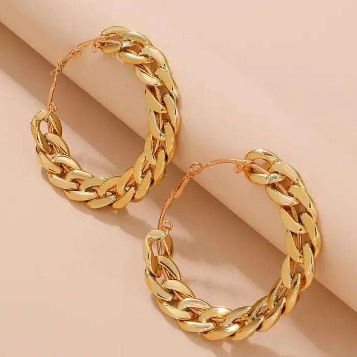 Round Thick Chain Hoop Earrings for Women Big Geometric Statement Jewelry