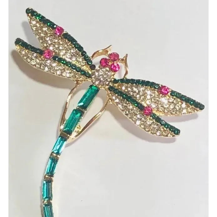 Vintage Green Crystal Dragonfly Brooch for Women Elegant Jewelry Accessory