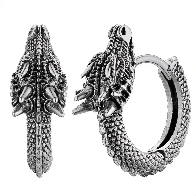 Personality Chinese Dragon Hoop Earrings for Men Women Metal Hip Hop Loong Jewelry