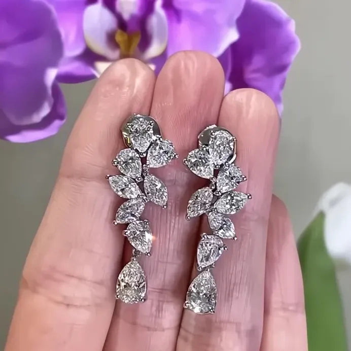 Elegant Silver Geometric CZ Dangle Earrings for Women Party Jewelry