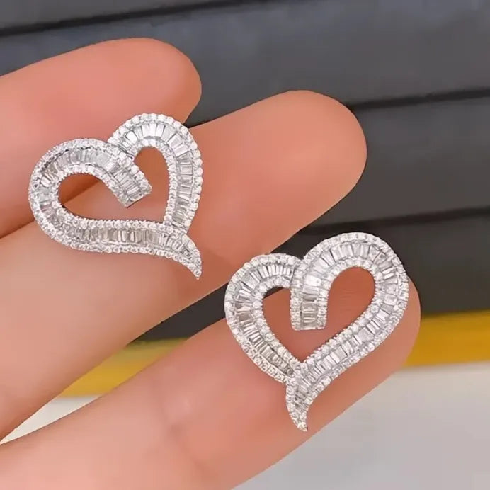 Luxury Heart Cubic Zirconia Stud Earrings for Women Elegant Gift Jewelry