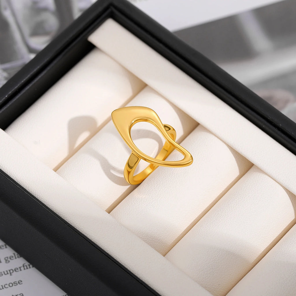 18K Gold Plated Stainless Steel Geometric Hollow Out Minimalist Ring for Women