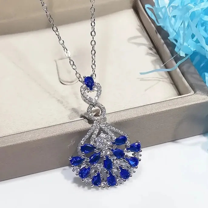 Elegant Women’s Wedding Necklace with Blue Cubic Zirconia Geometric Pendant