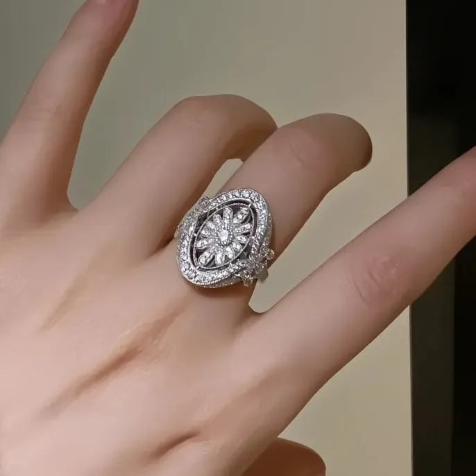 Elegant Hollow Out Brass Cubic Zirconia Women’s Ring for Wedding Party Jewelry