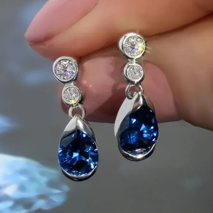 Blue Geometric Waterdrop Cubic Zirconia Drop Earrings for Women