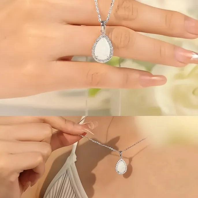 Geometric Pear Imitation Opal Copper Alloy Pendant Necklace for Women Gift