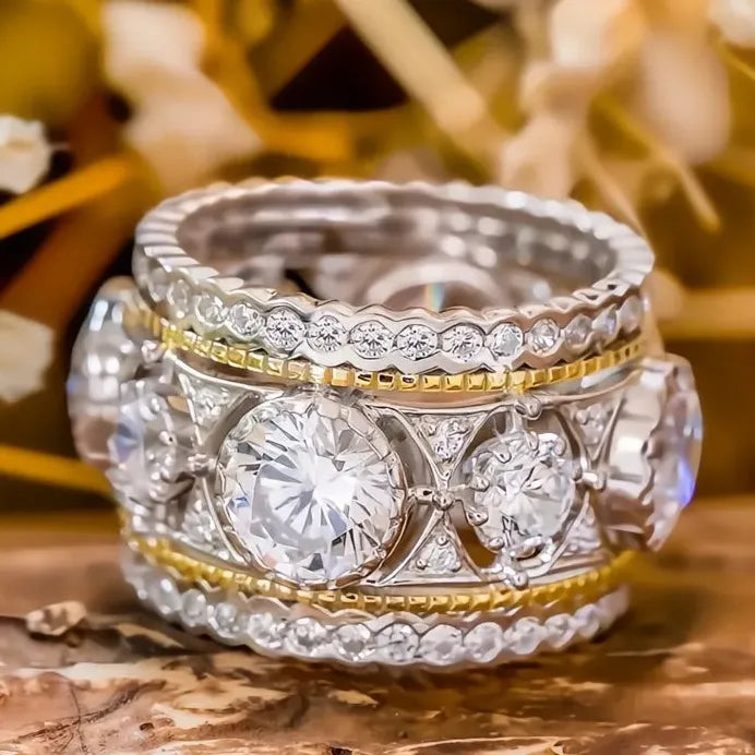 Two-Tone Cubic Zirconia Wedding Band Ring for Women Elegant Jewelry
