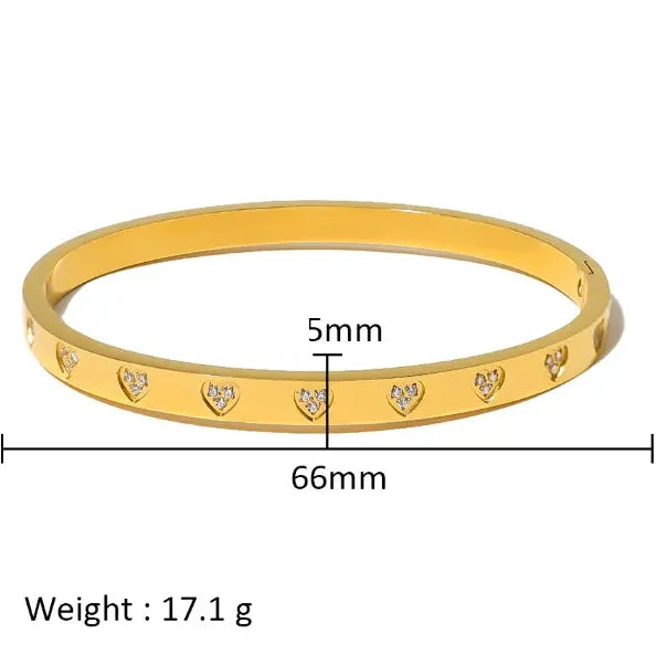 18K Gold Plated Stainless Steel Zircon Rhinestone Twist Open Bangle Bracelet Women