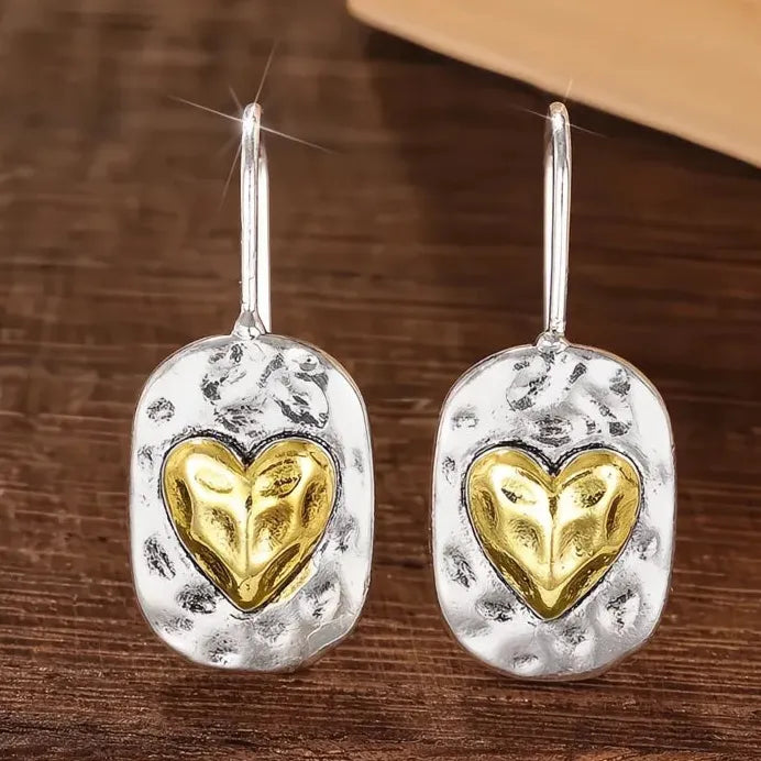 Two Tone Metal Heart Pendant Earrings for Women Wedding Party Jewelry