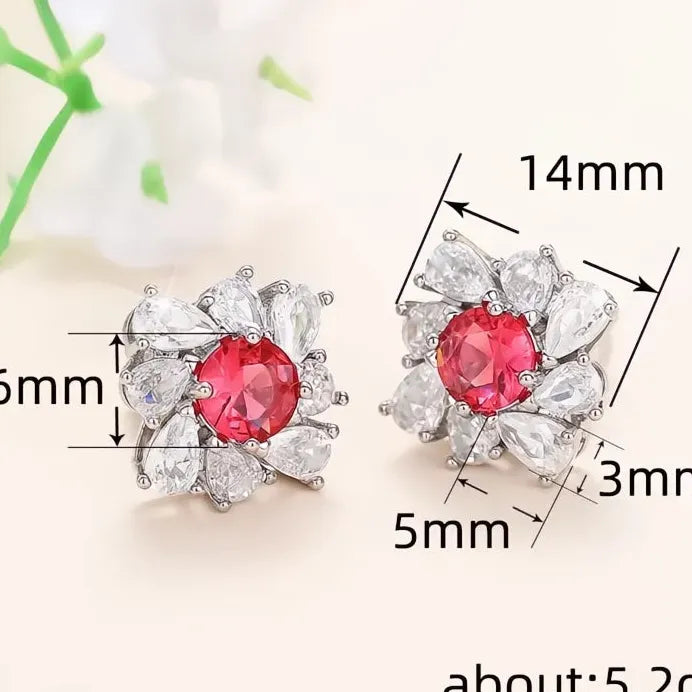 Elegant Geometric Red CZ Stud Earrings for Women Wedding Jewelry Gift