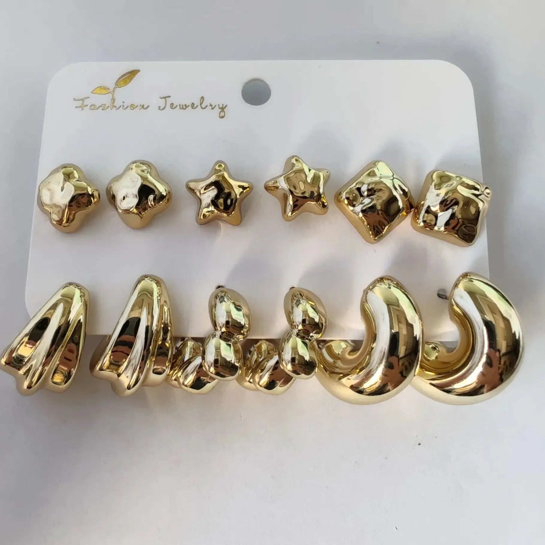 12Pcs Vintage Gold Geometric Water Drop C-Earrings Tungsten Zinc Alloy