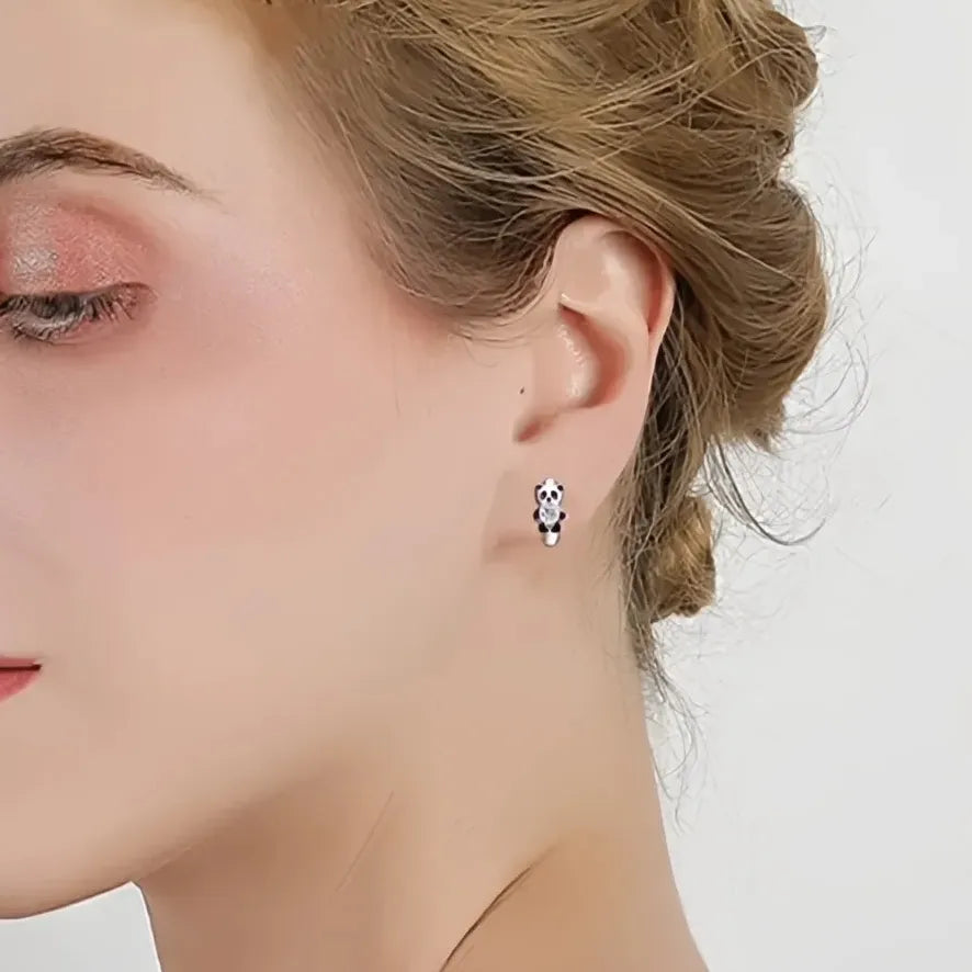 Creative Footprint Shape Black Enamel Hoop Earrings for Women Teens Silver Color Copper Alloy Jewelry Gift