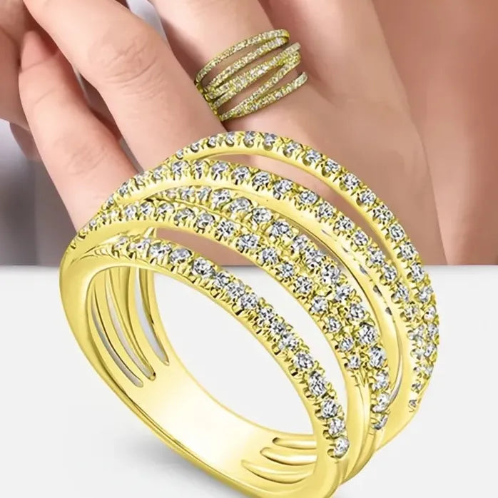 Luxury Women’s Multi-layered Cross Ring with Shiny CZ Silver & Gold