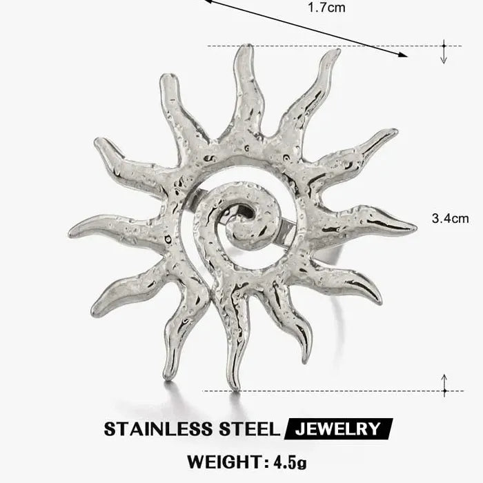 Adjustable Stainless Steel Sun Shape Ring for Women Vintage Gold Jewelry Gift