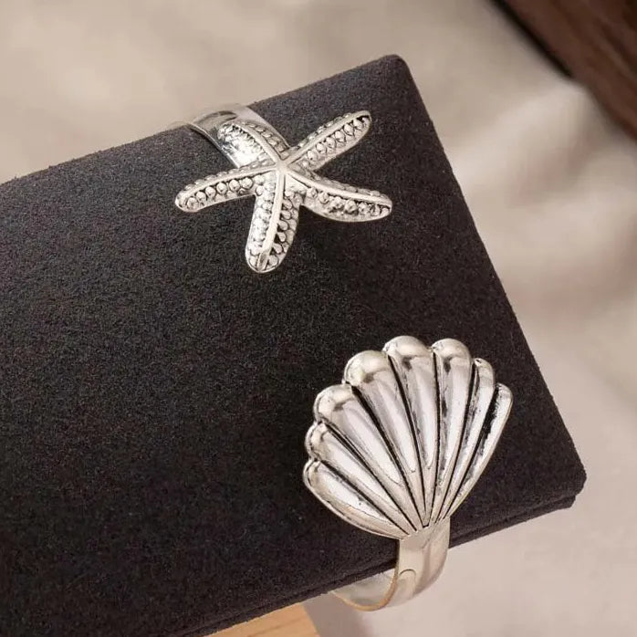 Adjustable Stainless Steel Starfish Cuff Bracelet for Women Men Jewelry