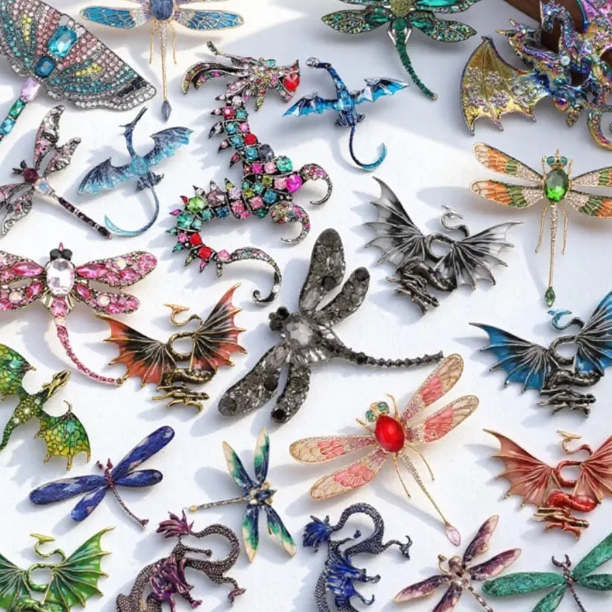 Vintage Chinese Dragonfly Dragon Brooch Pin Classic Jewelry Gift