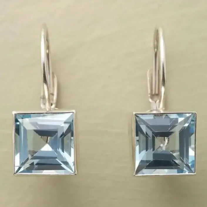 Blue Square Stone Dangle Earrings for Women Girls Party Zinc Alloy Jewelry