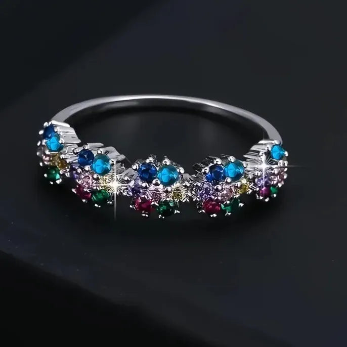 Colorful Cubic Zirconia Geometric Brass Wedding Rings for Women Gift