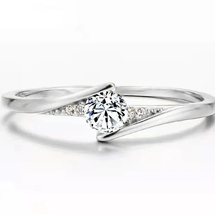 Classic Gold Color Metal Ring with White Zircon for Women Bride Wedding Gift