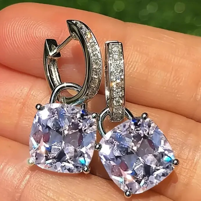 Elegant Cushion Cut Blue Cubic Zirconia Drop Earrings for Women and Girls