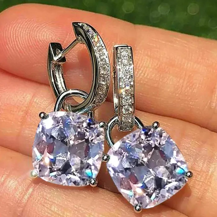 Cushion Cut Blue Cubic Zirconia Dangle Earrings for Women Copper Alloy