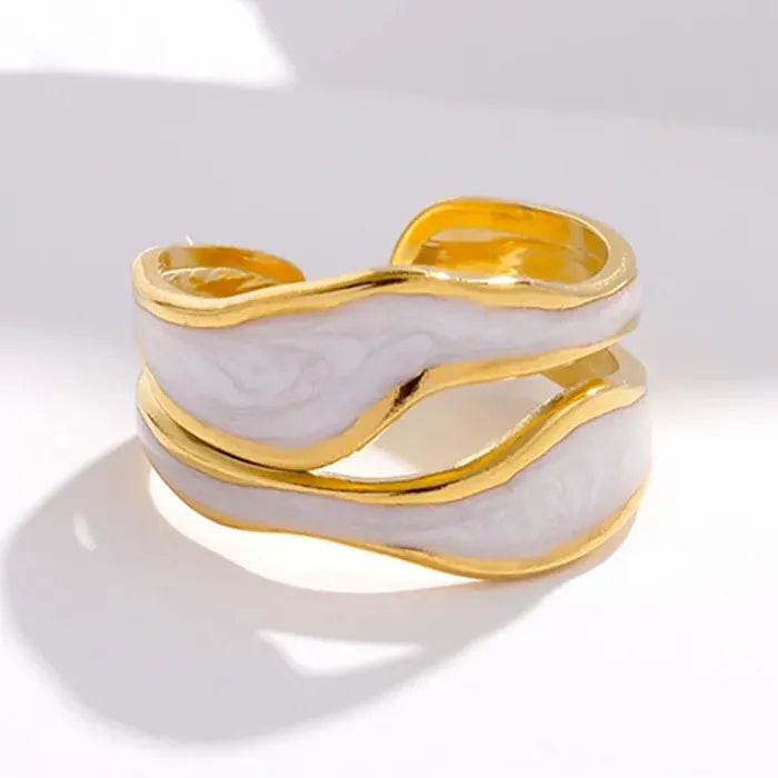 Adjustable Vintage White Dripping Oil Geometric Ring for Women 2023 Trendy Jewelry