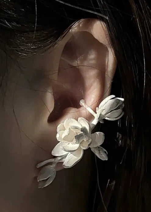 Jasmine Vintage Plant Stud Earrings Copper Jewelry for Women Men Gift