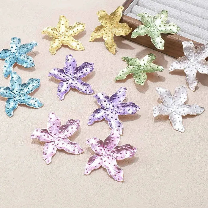 Colorful Exaggerated Flower Drop Earrings Zinc Alloy Petal Starfish Gift