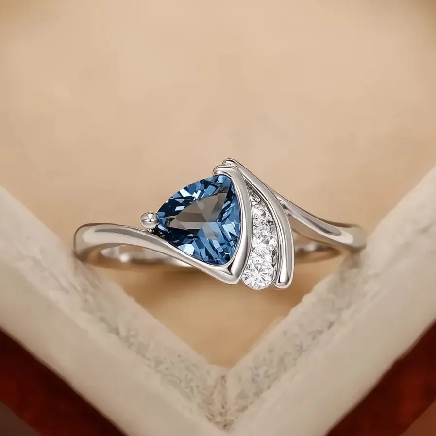 Blue Cubic Zirconia Wedding Band Ring for Women Brass Fashion Jewelry 2022