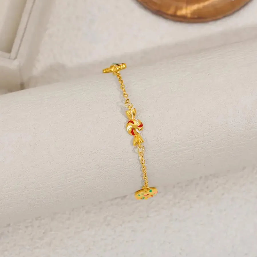 18K Gold Plated Donuts Ice Cream Charm Bracelet Hypoallergenic Jewelry Gift 2025