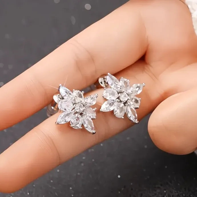 Geometric Flower CZ Stud Earrings for Women Elegant Copper Alloy Jewelry