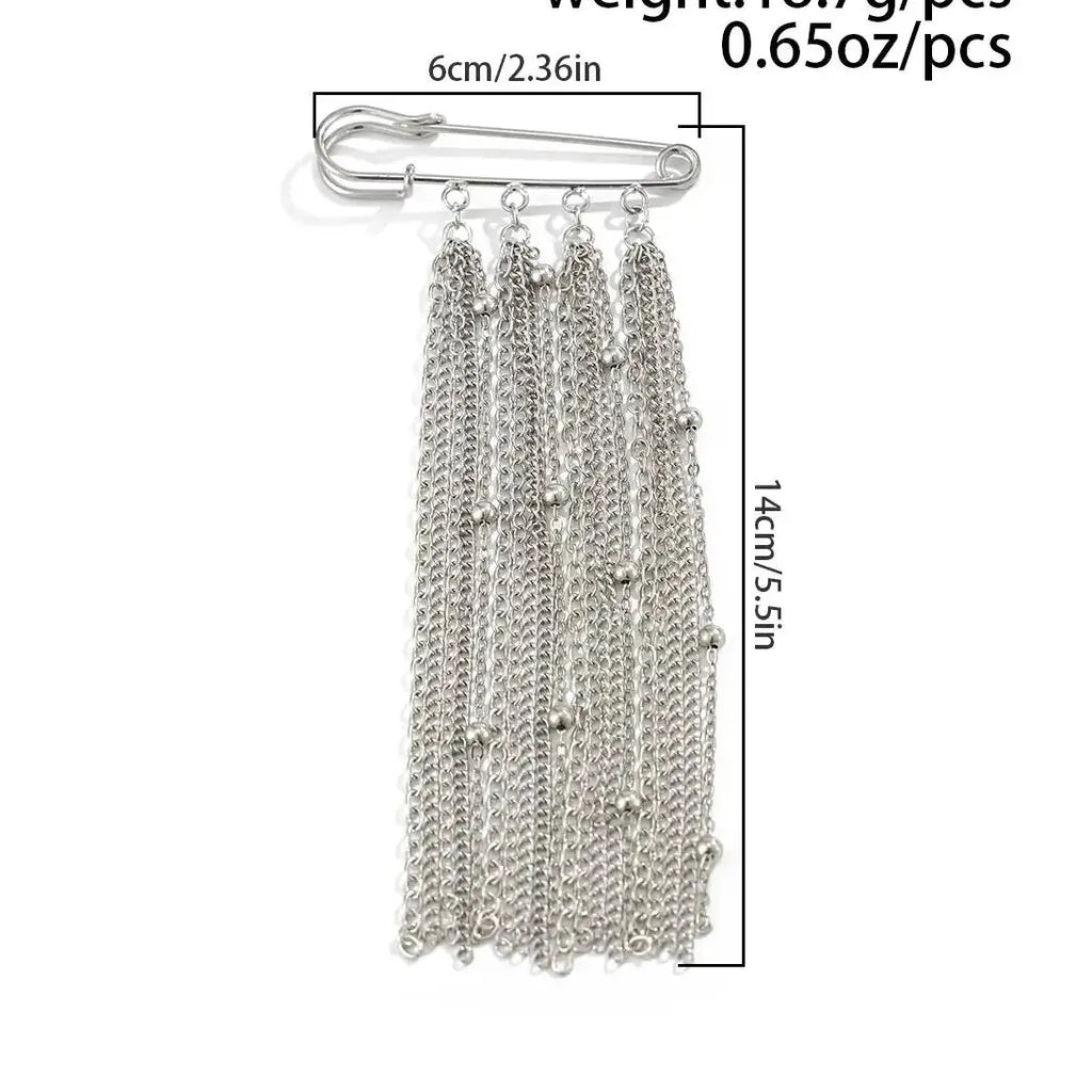 Silver Geometric Tassel Brooch Zinc Alloy Punk Fashion Pin Pendant Jewelry