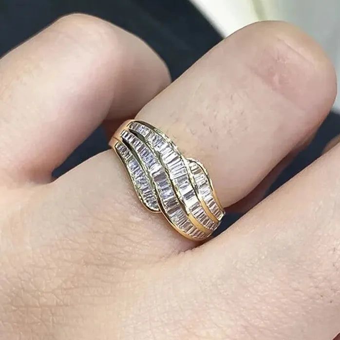 Luxury Gold Silver Zirconia Wedding Band Ring for Women Engagement Jewelry