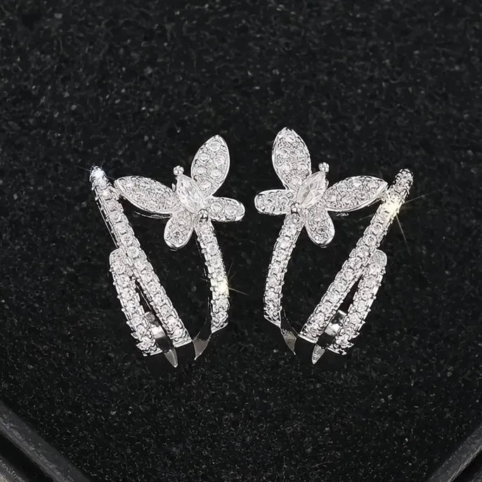 Women Geometric Hoop Earrings Butterfly Design Cubic Zirconia Copper Jewelry