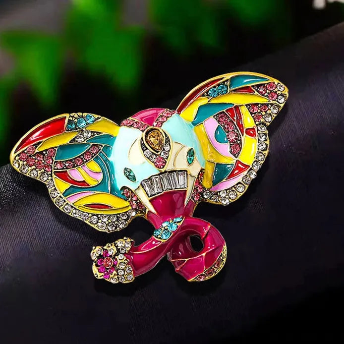 Vintage Colored Elephant Rhinestone Brooch for Women Stylish Accessory