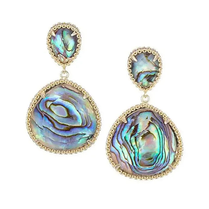 Retro Gold Inlaid Abalone Shell Earrings Natural Stone Drop Jewelry for Women