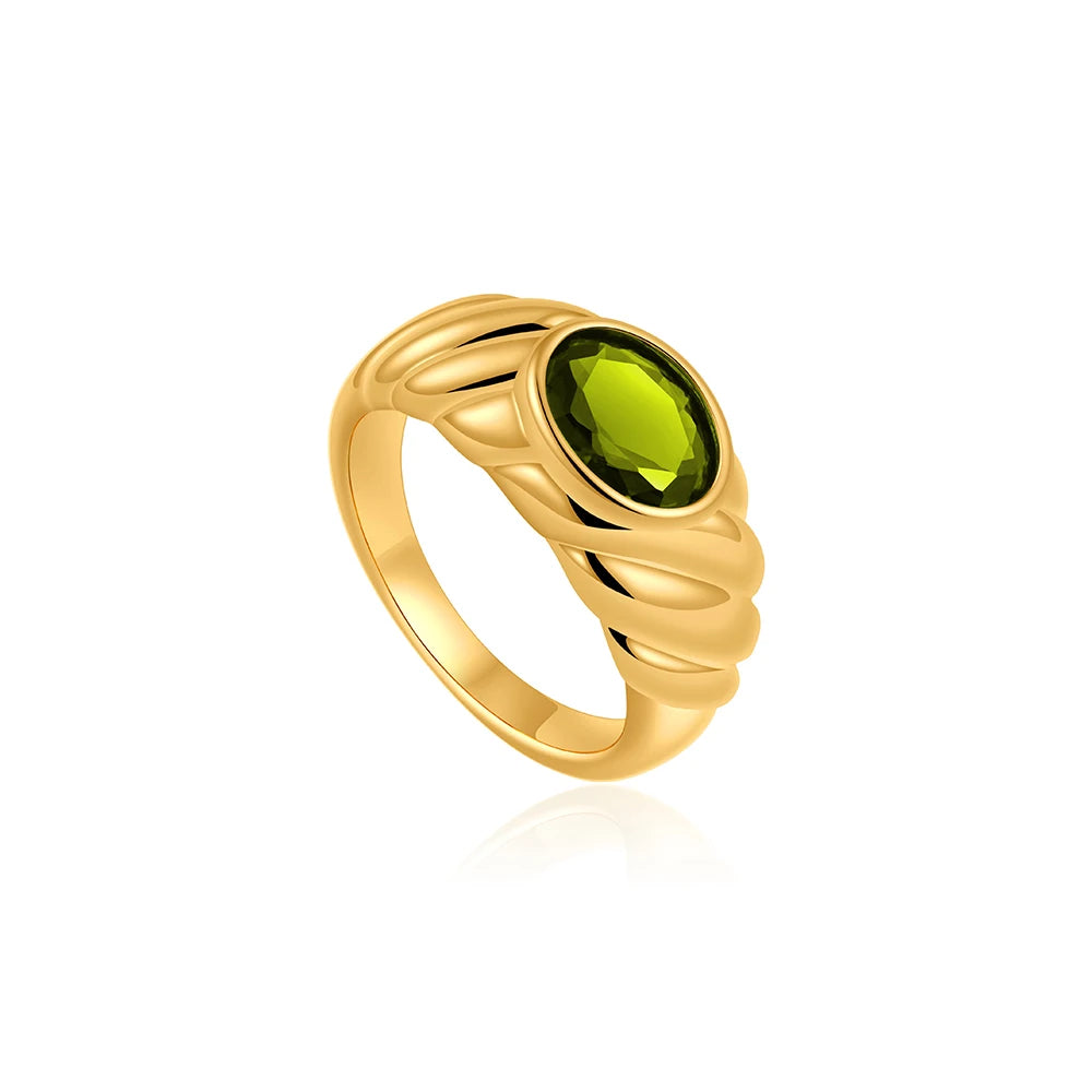18K Gold Plated Stainless Steel Multicolored Oval Crystal Zircon Knuckle Ring