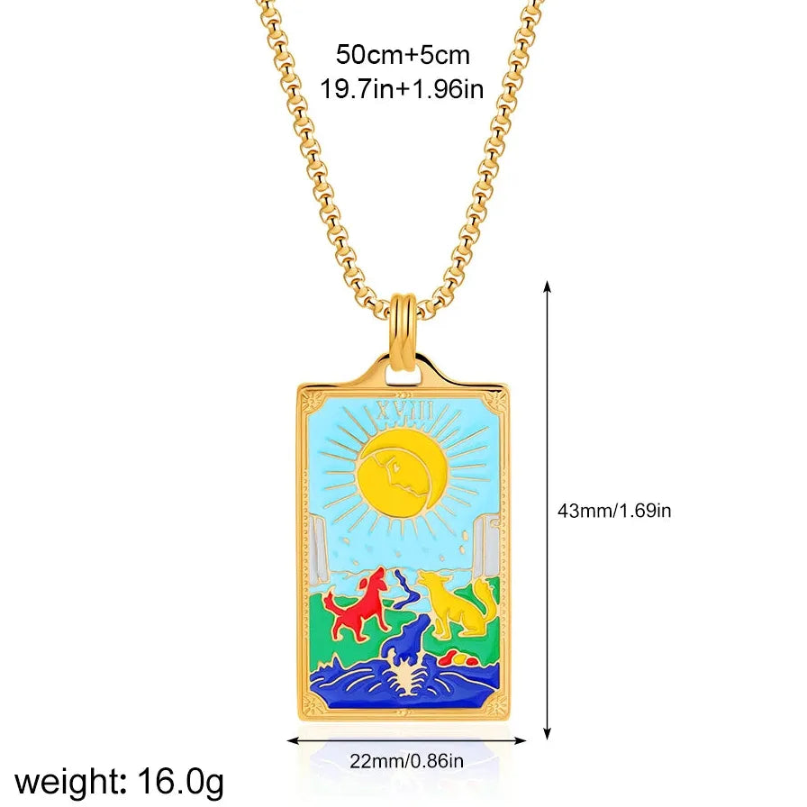 Vintage Gold Plated Stainless Steel Tarot Card Pendant Necklace for Women Punk