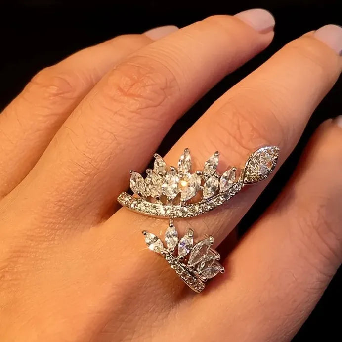 Adjustable Brass Wedding Band Ring for Women with Marquise Cubic Zirconia