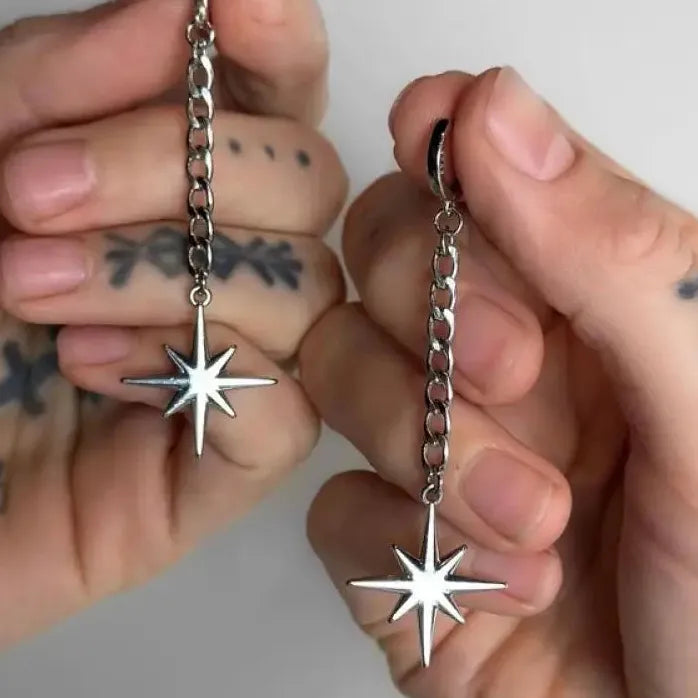 Y2K Gothic Star Cross Hoop Earrings Punk Hip Hop Fashion Jewelry