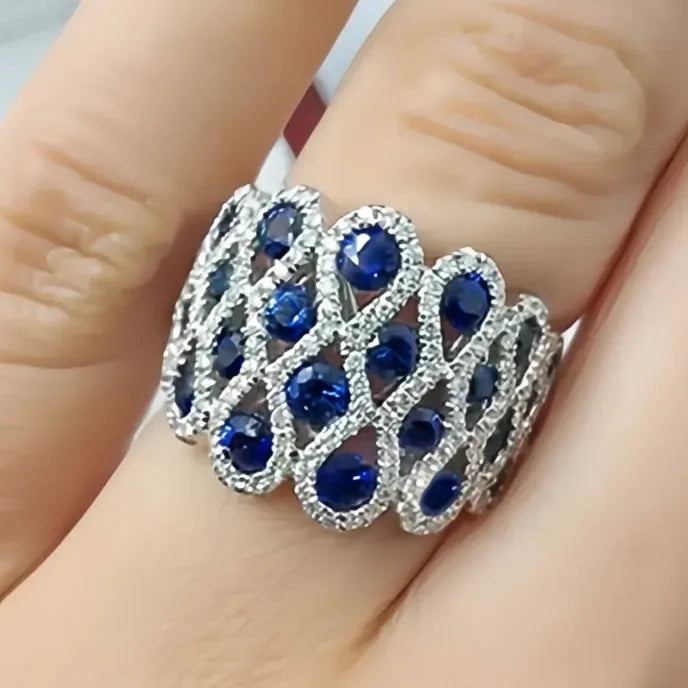Delicate Women’s Geometric Cocktail Ring Brass Blue Cubic Zirconia Fashion Jewelry