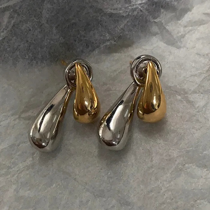 Vintage Stainless Steel Geometric Droplet Stud Earrings for Women