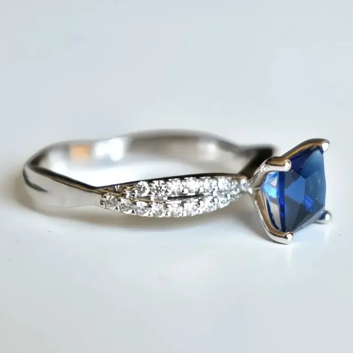 Princess Blue Cubic Zirconia Brass Wedding Band Ring for Women Elegant Jewelry